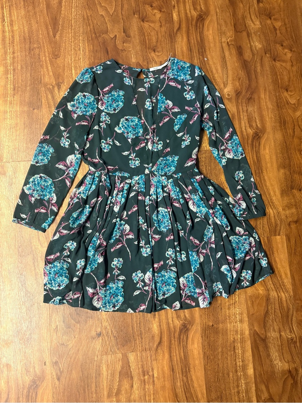 Kimchi Blue Teal Floral Pleated Mini Dress